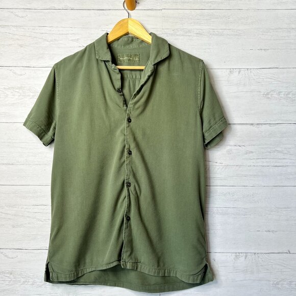 Abercrombie & Fitch Top Womens Size Small Olive Green Short Sleeve Button Down - Picture 1 of 16